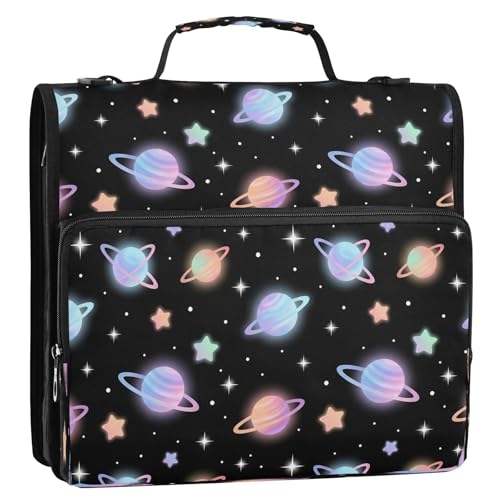 Kigai Planets 3 Ring Zipper Binder Organizer, Large Capacity Binder Bag Holds 500 Sheets, Water Resistant Multi-Pocket Binder with Shoulder Strap for School Office Teachers