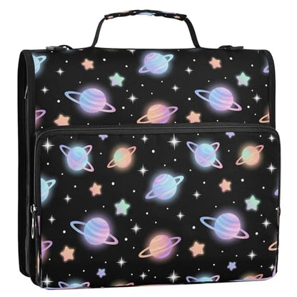 Kigai Planets 3 Ring Zipper Binder Organizer, Large Capacity Binder Bag Holds 500 Sheets, Water Resistant Multi-Pocket Binder with Shoulder Strap for School Office Teachers
