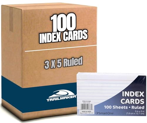 Trailmaker (100 Pack) Index Cards Bulk Pack, 10,000 Ruled 3 x 5 Note Cards, 100 Packs of 100 Flash Cards for Studying, Note Taking, Presentations, College, High School, Classroom & Office Supplie