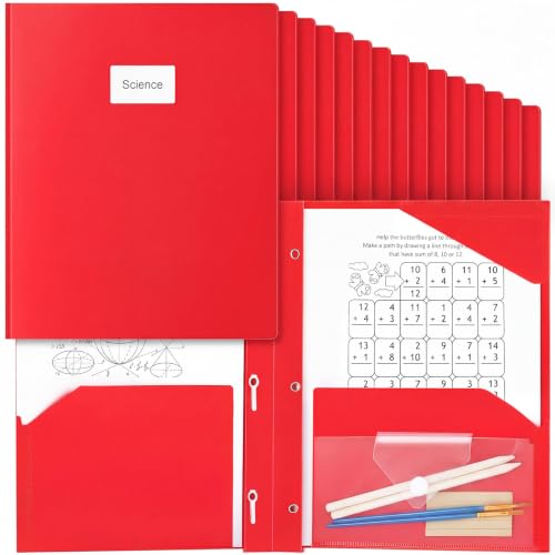 Kosiz 24 Pack Plastic Folders with Pocket Bulk 2 Pocket Heavy Duty Letter Size Folders with 3 Prongs, Clear Pen Pouch, File Document Organizer for Office Home Supplies (Red) - color: Red