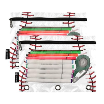 Gredecor 3 Ring Binder Pencil Pouch, Ball Softball Basebal Laces (2) Zippered Pen Case Pouches with Clear Window, 2 Pack Stylish Office & School Supplie - color: Ball Softball Basebal Laces (2)