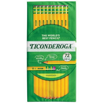 Ticonderoga Wood-Cased Pencils, Pre-Sharpened, 2 HB Soft, Yellow, 72 Count - size: 72 Count (Pack of 1)