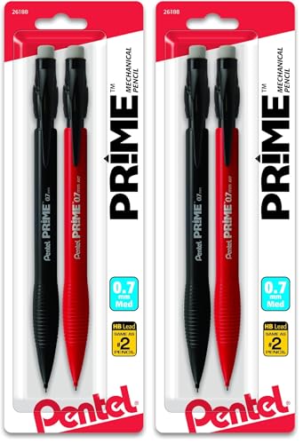 Pentel Prime Mechanical Pencil 0.7Mm Assorted Barrel Colors, Pack of 4 (AX7BP2) - size: 2 Count (Pack of 2)