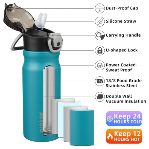 BJPKPK 18oz Insulated Water Bottle with Straw Stainless Steel Double Wall Water Bottles BPA Free Leak Proof Thermal Flask with Lockable Flip Lid and Soft Silicone Spout,Laguna - color: A-Laguna, size: 18 Ounces