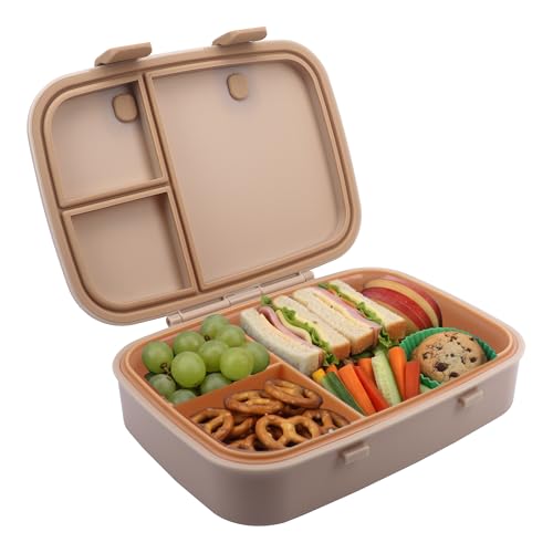 Kids Bento Explorer Lunch Box, 3 No-Mix Compartments, Microwave & Dishwasher Safe, Lightweight with Removable Tray, for Daycare, Preschool, School (Dark Brown Toffee) - color: Dark Brown Toffee