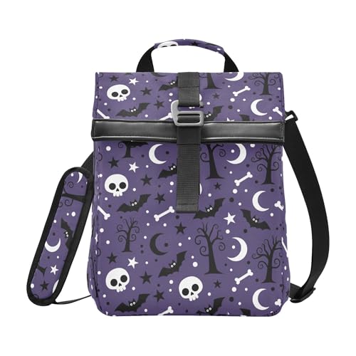 MNSRUU Insulated Lunch Bags Women Men Aldults, Halloween Black Bats Night Sky with Stars Portable Reusable Thermal Meal Tote Cooler Bag Organizer, Adjustable Shoulder Strap, Handle - color: Halloween Theme 080