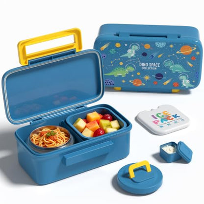 Bento Lunch Box for Kids With 8oz Food Thermo,BPA-Free for School | Lunch Container with 2 Compartments, Insulated Food Jar, Dishwasher Safe, Easy to Clean, Lunch Box for Girls Boys - color: Blue Dinosaur1