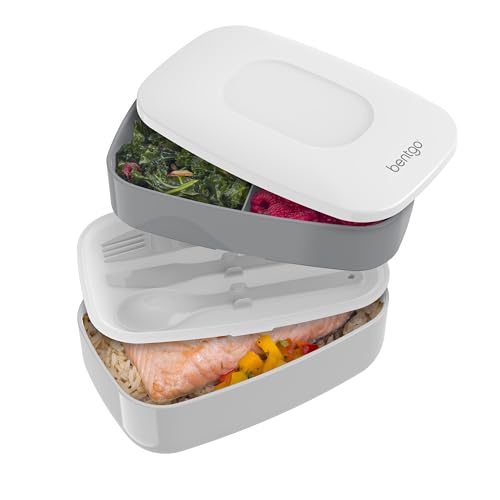 Bentgo Classic Stackable 3-Compartment Adult Bento-Style Lunch Box | Removable Utensil Set and Sealing Strap, BPA-Free, Food Container Ideal for Meal Prep, Work, and On the Go (Gray) - color: Gray