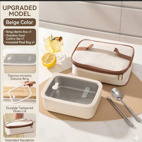 Bento Box Adult Lunch Box, Containers for Adults Men Women with Compartments, Lunchable Food Container with Utensils, Sauce Jar, Muffin Liners, 40 Oz/5 Cup, Made with BPA-Free Materials(Khaki)
