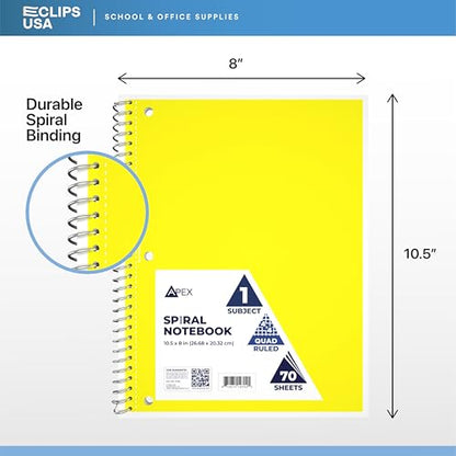 E-CLIPS USA Graph Paper Notebook Spiral Graph Paper Notebook Grid Notebook Quad Ruled Notebook 70 Sheets 140 Pages 8" x 10.5" 4x4 Square Per Inch (12 Pack) - size: 12 Pack
