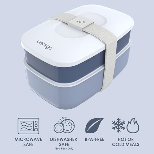 Bentgo Classic Stackable 3-Compartment Adult Bento-Style Lunch Box | Removable Utensil Set and Sealing Strap, BPA-Free, Food Container Ideal for Meal Prep, Work, and On the Go (Slate) - color: Slate