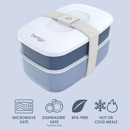 Bentgo Classic Stackable 3-Compartment Adult Bento-Style Lunch Box | Removable Utensil Set and Sealing Strap, BPA-Free, Food Container Ideal for Meal Prep, Work, and On the Go (Slate) - color: Slate