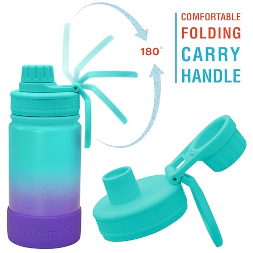 CHILLOUT LIFE 12oz Kids Insulated Stainless Steel Water Bottle with Leak Proof Spout Lid & 144 Stickers - color: Caribbean Lily, style: 12 oz