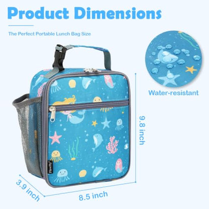 FlowFly Kids Lunch box Insulated Soft Bag Mini Cooler Back to School Thermal Meal Tote Kit for Girls, Boys, Mermaid - color: Mermaid