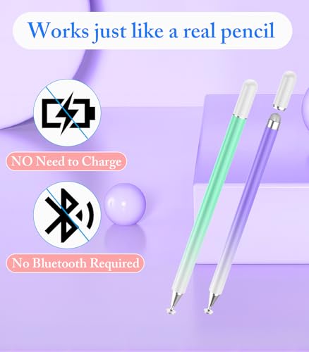 Stylus Pen for Touchscreen, Kenkor 2 in 1 Active iPad Pencil High Sensitivity & Precision, Stylus Pen for Nintendo Switch 2/iPhone/iPad/Samsung/Galaxy/Huawei/Surface, All Touch Screens - Purple+Green - color: Green+Purple