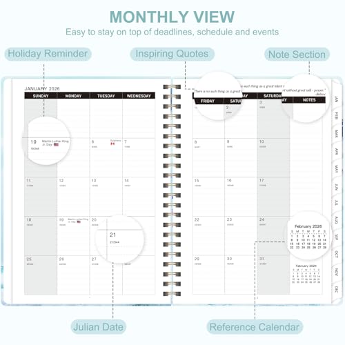 2026 Planner, Weekly and Monthly Calendar Planner Agenda, Jan 2026 - Dec 2026, Planning Academic Book, Office Desk Accessories and School Supplies - A5 (6.3'' x 8.5'') - color: G-Whale