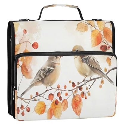 CEBUGI 3 Ring Zipper Binder with Shoulder Strap Multi-Pocket Portfolio Binder 1.5-inch D-Rings Expanding File Folder for School Office Two Birds