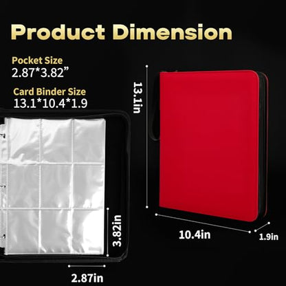 9-Pocket Trading Card Binder, PU Leather Zip Card Binder Album Holds 900 Cards for TCG, Sports Cards, Collectible Cards（RED） - color: Red