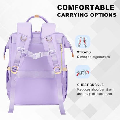 AIJIEKE Lunch Backpack for Women, 15.6 Laptop Backpack, Lunch Box, Purple | Water resistant computer bag with insulated leakproof cooler. Travel meal prep backpack for nurse, teacher, college commute - color: Purple
