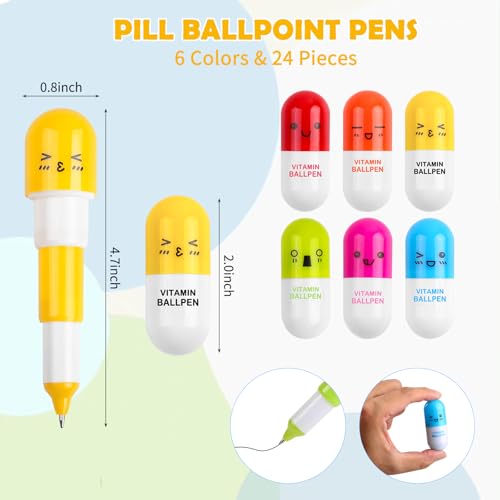 Novelty Nurse Pharmacy Pill Pens - Retractable Vitamin Capsule Pens for Nurses Week, Office & Valentine Day Gifts, Bulk Novelty Supplies & Stocking Stuffers for Adults (40)