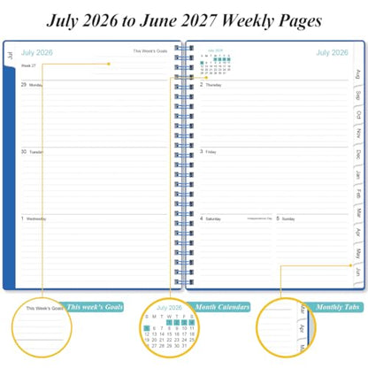 2026-2027 Planner - Planner 2026-2027 from July 2026 - June 2027, Weekly & Monthly Planner Spiral Bound with 12 Monthly Tabs, Inner Pocket, 6.4" x 8.5", Blue-E - color: Blue-E, size: 6.4" x 8.5"