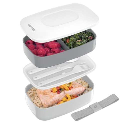 Bentgo Classic - Adult Bento Box, Stackable 3-Compartment Lunch Box with Removable Utensil Set and Sealing Strap, BPA-Free, Food Container Ideal for Meal Prep, Work, and On the Go (Gray) - color: Gray