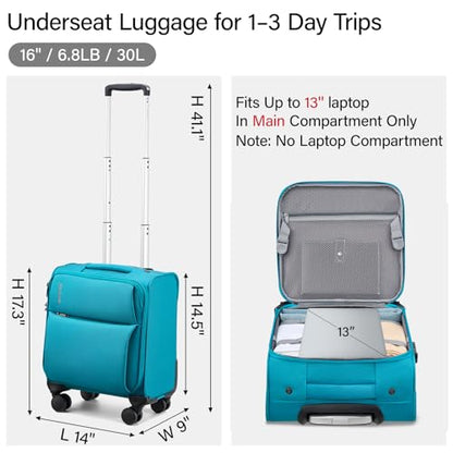 Hanke 16 Inch Underseat Carry On Luggage with Spinner Wheels for Airline, Small Softside TSA Approved Luggage Lightweight Rolling Suitcases Under Seat Travel Carry-On Bag(Caribbean Blue) - color: Caribbean Blue, size: 16 Inch Underseat