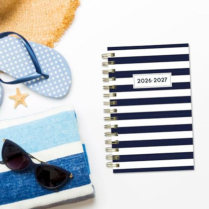 Blueline® Essential Academic Daily/Monthly Planner, August 2026 to July 2027, Gold Twin-Wire Binding, Poly Cover, 8" x 5", Nautical Design, Cabana (CA214PH.02) - color: Cabana