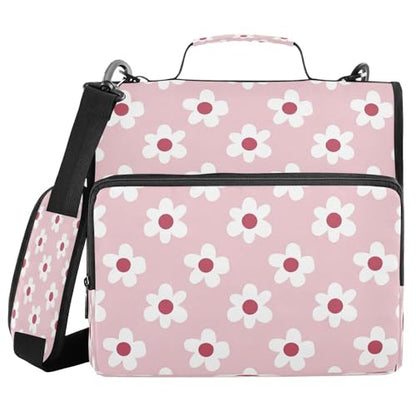 Mini Flowers Zipper Binder for School with Shoulder Strap & Extra Pockets - 1.5 Inch 3-Ring Binder Holds 500+ Sheets, Textbooks, Laptop