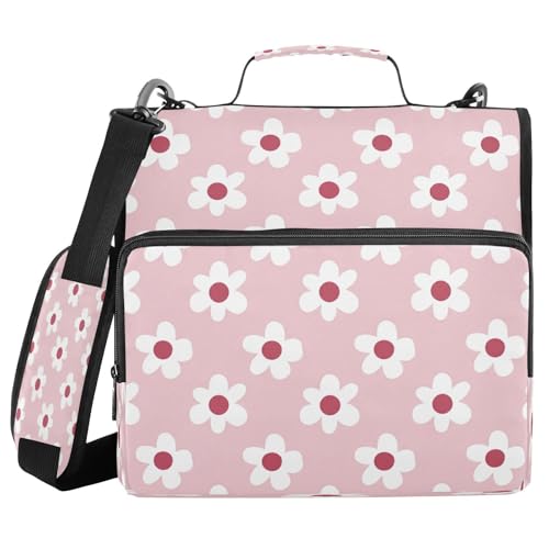 Mini Flowers Zipper Binder for School with Shoulder Strap & Extra Pockets - 1.5 Inch 3-Ring Binder Holds 500+ Sheets, Textbooks, Laptop