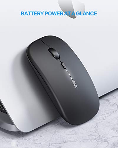 INPHIC Slim Wireless Mouse Rechargeable, Battery Visible, 2.4G Silent Cordless,2400 DPI with USB Receiver, Black - color: LED-Black, style: 2.4G