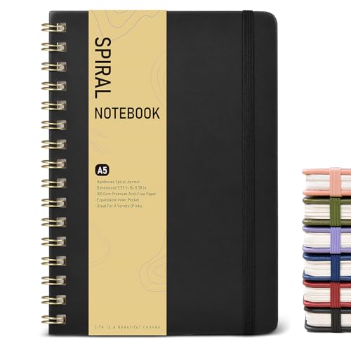 Graph Spiral Journal Notebook, A5 Hardcover Spiral Journals for Women Men, 100 GSM Graph Paper Notebooks, 150 Pages Spiral Bound Grid Notebook for Writing Note Taking Work 5.75" x 8.38" Black - color: Black, size: Graph