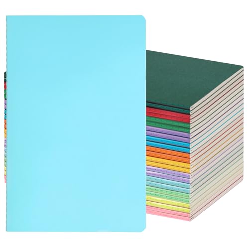 24 Pack A5 Lined Notebooks – Ruled Journal Bulk Set, 2 Sets of 12 Colors, 7mm Ruled, 230g Thick Kraft Cover, 60 Pages, 8.3x5.5 Softcover – Stitch Bound, Classroom & Team Supply - color: Muticolour 24 Pack