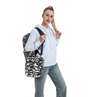 Black Camo Lunch Bags For Men Women Boys Girls Reusable Tote Lunch Bags For Office Work School Picnic Camping Thermal Insulation And Cold Preservation - color: Black Camo