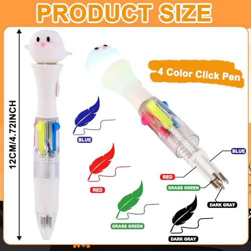Vellibring 12PCS Halloween Pens,Multicolor Ballpoint Pens with Lights 4 Colors in 1 Halloween Retractable 0.7mm Multicolor Glow Writing Stationery for Holiday Party School Supplies Students Rewards - style: Halloween（lights）-12pcs
