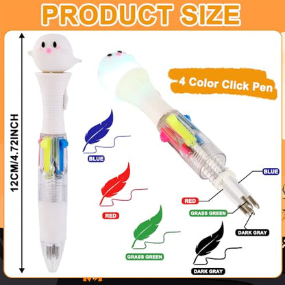 Vellibring 12PCS Halloween Pens,Multicolor Ballpoint Pens with Lights 4 Colors in 1 Halloween Retractable 0.7mm Multicolor Glow Writing Stationery for Holiday Party School Supplies Students Rewards - style: Halloween（lights）-12pcs