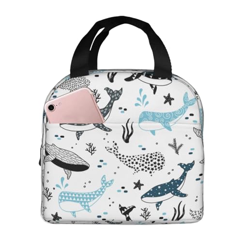 Whales Lunch Bag Women Lunch Box for Women Mens Lunchbox for Work Office Picnic or Travel Cute Lunch Box Tote Bags for Gifts - color: 3
