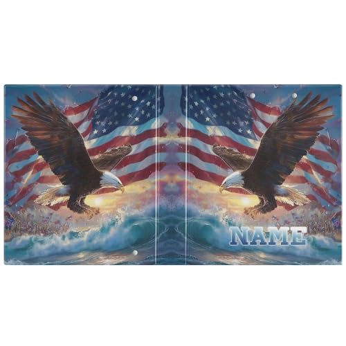 Custom 3 Ring Binder Flag Eagled White Bird 1.5" Round Ring Binders Personalized Name View Binder with 200 Sheet for School Supplies Women Men Office, 1 Pack - color: Custom Flag Eagled White Bird