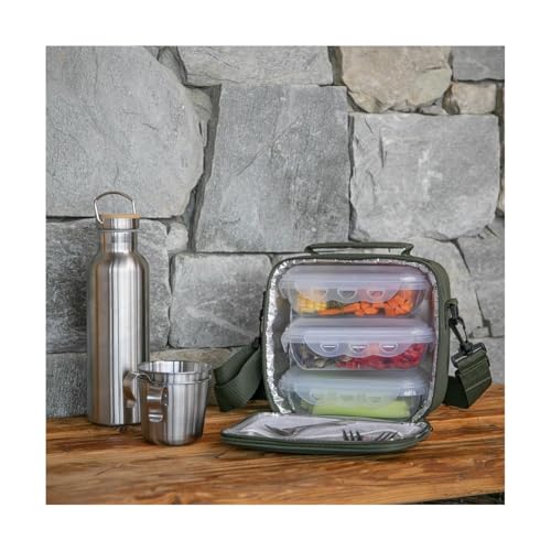 Livoo SEP151C Lunch Box Set - 4.5 L, 3 Boxes of 580 ml Included, 6 Hours Fresh, Polyester 600D, Dishwasher Safe, Microwave and Freezer, Green
