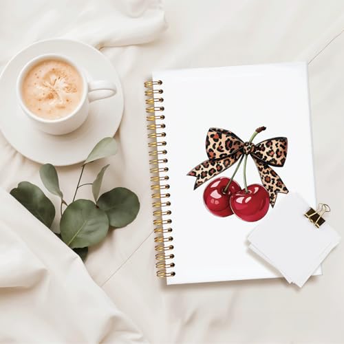 Leopard Bow Cherry Notebook Journal,Trendy School Supplies for Girls | Preppy Spiral Planner for Girls & Women,Cute Notebooks for Women,5.5x8.3 Inch - color: Cherry - Leopard bow
