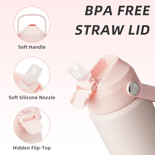 BJPKPK Insulated Water Bottle with Straw Lid, 12oz Thermo Water Bottles, Flex Handle & Non-slip Boot, BPA Free Leak Proof Stainless Steel Metal Thermo, Tumblers, Cups,Pearl Pink - color: Pearl Pink, size: 12 Ounces