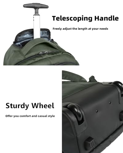 MATEIN Roller Backpack, 17 Inch Travel Laptop Backpacks with Wheels | Backpack with Wheels, 17 inch Laptop Backpack, 36 L Main Compartment, Breathable Adjustable Straps, Rolling Travel Bag - color: Green, size: 17-inch