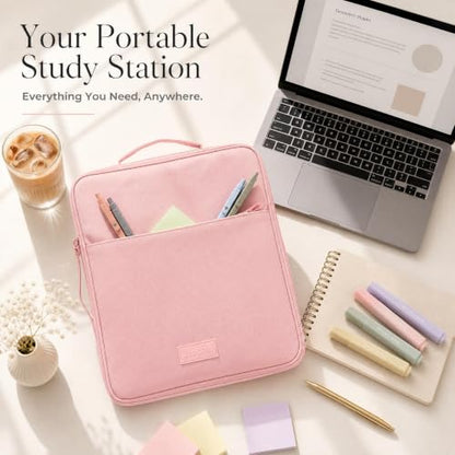 Sturdy 3 Ring Zipper Binder with Strap for School - Beautiful 1 Inch Zip Up Binder with 5-Tab Dividers Holds 420 Sheets, Books & Laptop - Easy to Carry Trapper Keeper Made of Premium Fabrics - color: Pink