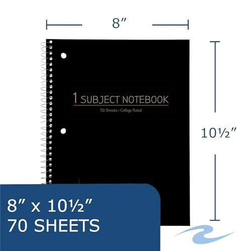 ROARING SPRING College Ruled Spiral Notebook, 1 Subject Writing Notebook, 24 Pack, Durable Poly Cover, 70 Sheets, 10.5" x 8", Made in USA, Ideal for Students, School, & Office