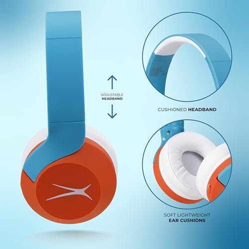 Altec Lansing Kid Safe Noise Cancelling Wireless Headphones 15H Battery, 85dB Volume Limit, Foldable Design Powerful Sound, Active Noise Cancellation Perfect for Kids Ages 7+ - color: Turquoise Orange
