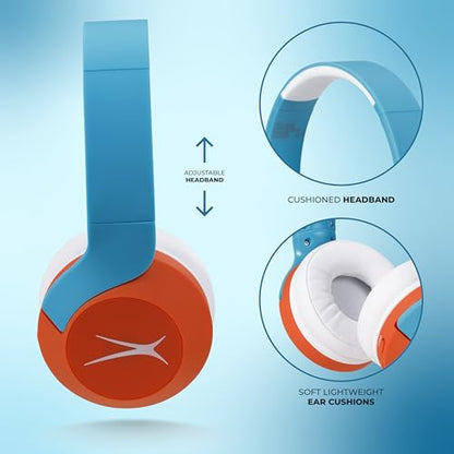 Altec Lansing Kid Safe Noise Cancelling Wireless Headphones 15H Battery, 85dB Volume Limit, Foldable Design Powerful Sound, Active Noise Cancellation Perfect for Kids Ages 7+ - color: Turquoise Orange