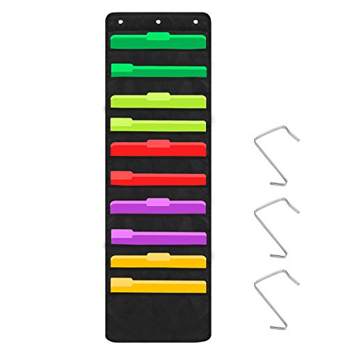 Heavy Duty 10 Pocket Door Hanging File Organizer, Black Wall Storage Pocket Charts with 3 Hangers, Great for Classroom, School, Home or Office Use (10 Pocket) - size: 10 Pocket