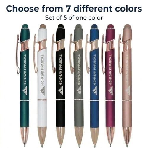 Ultima Rose Gold Accent Stylus Pen (5 Pack) – Soft‑Touch Metal Pen with Rose‑Gold Trim, Gel‑Glide™ Ink & Touchscreen Stylus – 5 Custom Laser‑Engraved Executive Pens - color: Rose Gold