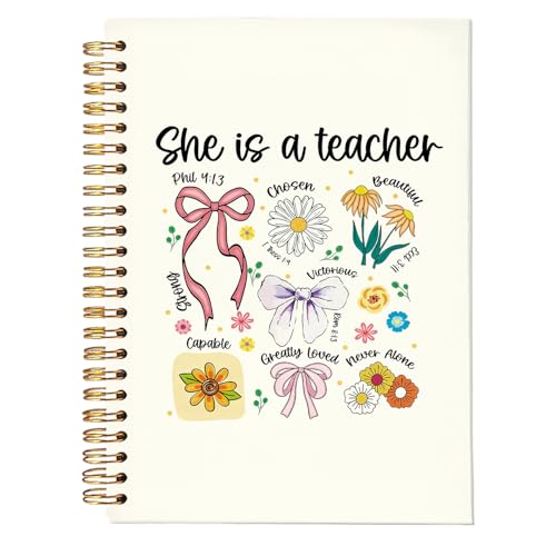Yetmadi She Is A Teacher Notebook Journals, Teacher Appreciation Gifts for Women, Cute Bow Floral Hardcover College Ruled Spiral Notebook Journal for Work Notes Journaling, 5.5x8.3 Inch - color: She Is
