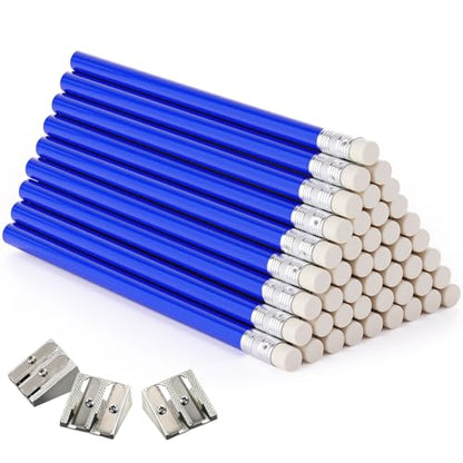 Fainne 48 Pcs Fat Pencils Jumbo Big Thick Large Pencils and 3 Pieces Sharpeners for Kids Beginners Preschoolers Kindergarten School Office Supplies (Blue+silver,Round) - color: Blue+Silver, style: Round